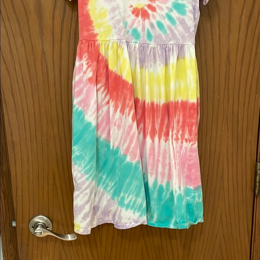 LANDS END UGC Girls Size Large Colorful Tie-Dye Short Sleeve Dress - Picture 8 of 8